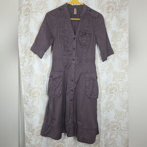 MAEVE ANTHROPOLOGIE UTILITARIAN SAFARI MILITARY 100% COTTON DRESS sz 2 POCKETS